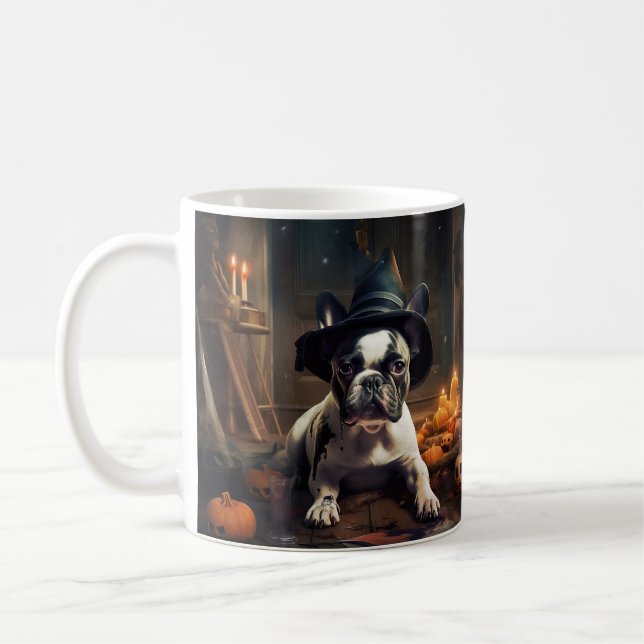Caneca De Café O Bulldog Francês Pumpkins Halloween Assustado (Esquerda)