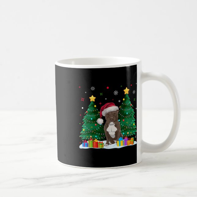 Caneca De Café O Cachorro Pitbull dobra o Santa Hat doce de Natal (Direita)