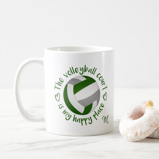 Caneca De Café o campo de vôlei da cinza verde é meu lugar feliz (Com Donut)