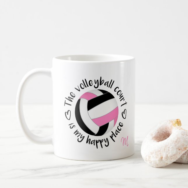 Caneca De Café o campo de vôlei preto rosa é meu lugar feliz (Com Donut)