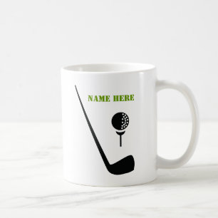 Caneca De Café O clube e a bola de golfe enegrecem, costume verde