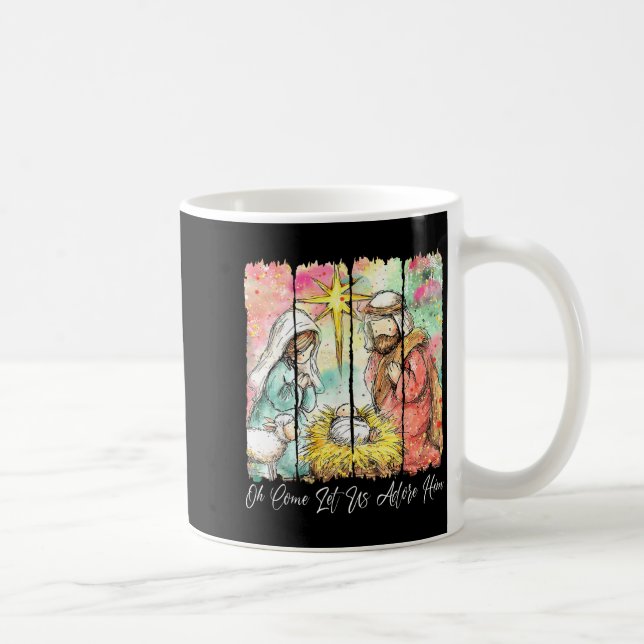 Caneca De Café O Come Let Us Adore Him Jesus Christian Christmas  (Direita)