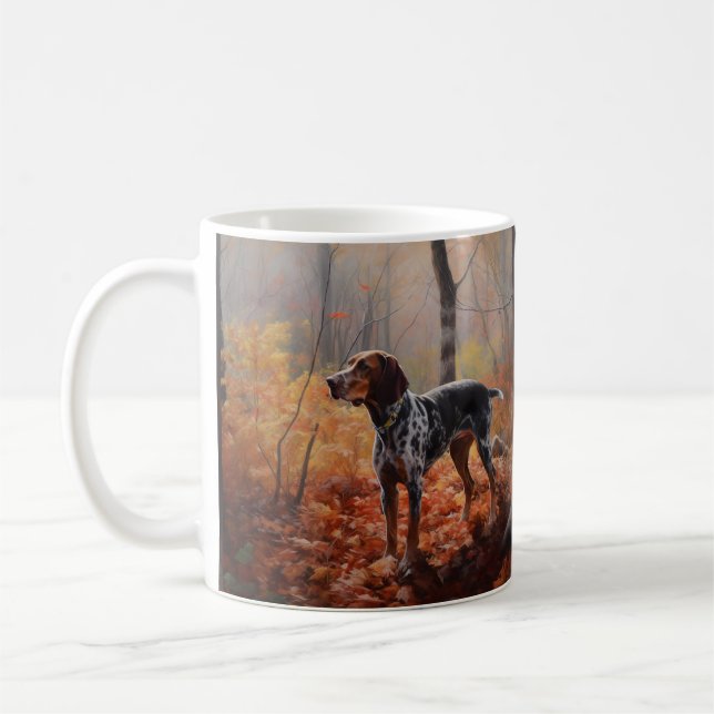 Caneca De Café O Conhound Bluetick nas Folhas de outono cai inspi (Esquerda)