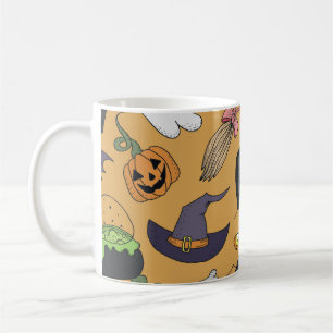 Caneca De Café O Doodle do Halloween Objeta Padrão Invisível