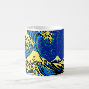 Caneca De Café O Excelente Hokusai Wave no estilo Pop Amarelo Azu