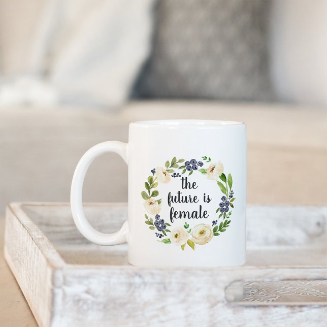 Caneca De Café O futuro é feminino | Citação Floral (Criador carregado)