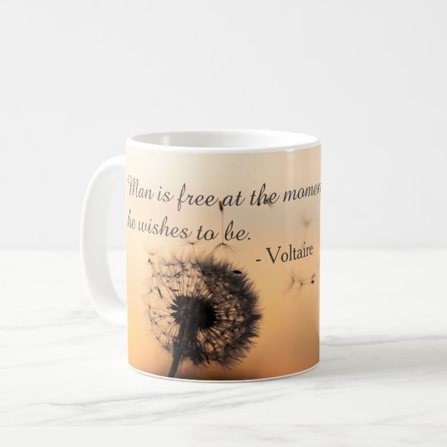 Caneca De Café O Homem é Livre Citação de Voltaire (Frente Esquerda)