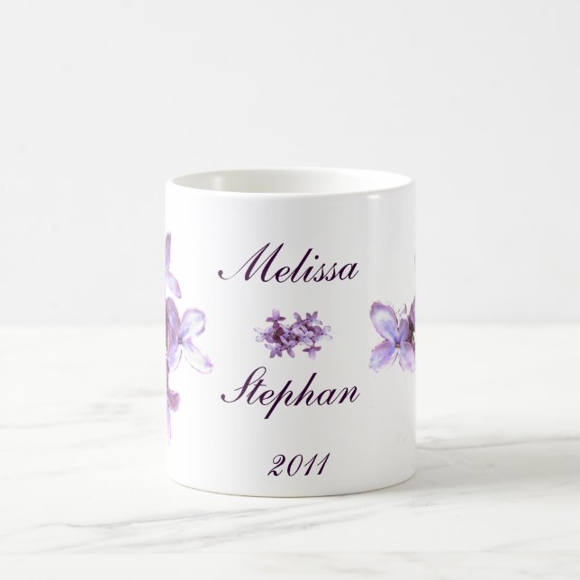 Caneca De Café O Lilac floral floresce Wedding datado (Centro)