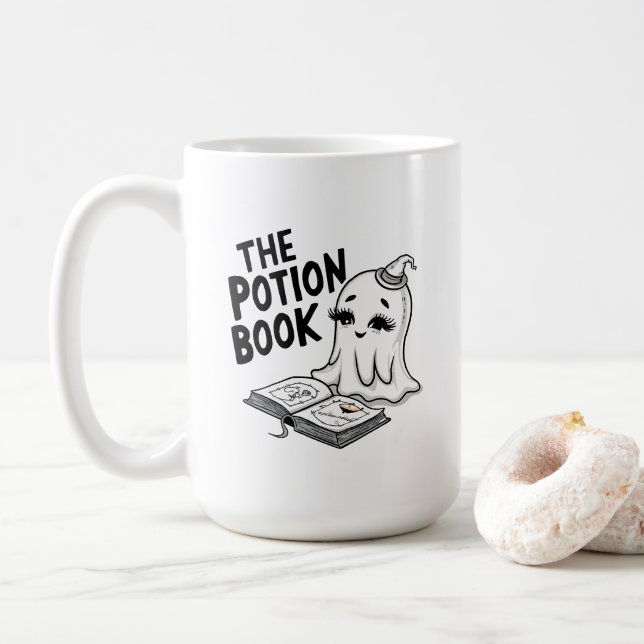 Caneca De Café O Livro Da Poção Para O Halloween (Com Donut)
