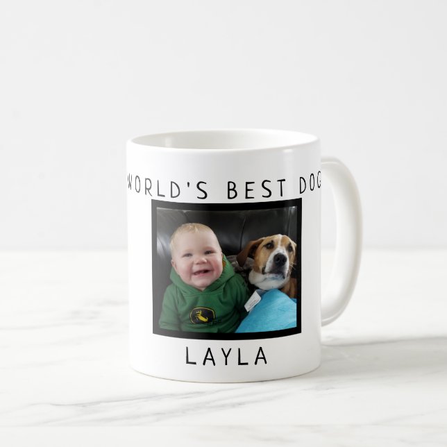 Caneca De Café O melhor cão do mundo personalizado com foto e (Frente Esquerda)