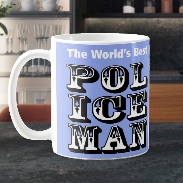 Caneca De Café O melhor policial do mundo em azul (Criador carregado)
