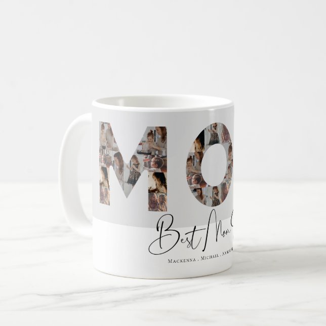 Caneca De Café O melhor script Elegante de colagem de fotos perso (Frente Esquerda)