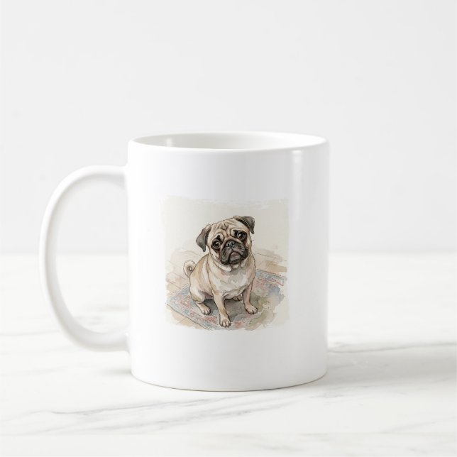 Caneca De Café O Mendigo Imperial: Pug de Aquarela (Esquerda)