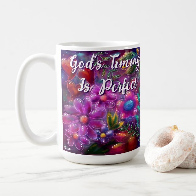 Caneca De Café O momento de Deus é perfeito e floral personalizad (Com Donut)