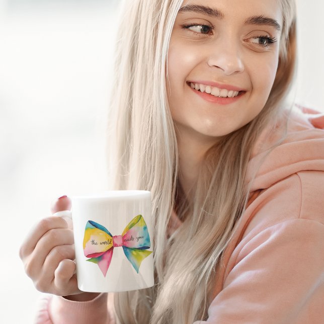 Caneca De Café O mundo precisa de você Arco Mug (Empower yourself or someone else with this, "The world needs you" watercolor bow mug! )
