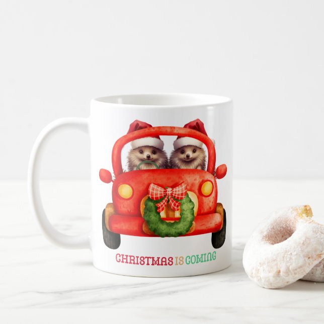 Caneca De Café O Natal está chegando - Hedgehogs - (Com Donut)