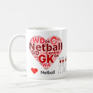 Caneca De Café O Netball do coração posiciona a nuvem da palavr
