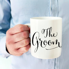 Caneca De Café O Noivo Elegante Escrita em Letra de Forma Preta C