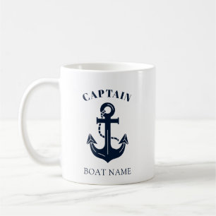 Caneca De Café O Nome do Seu Barco Âncora Azul Capitão