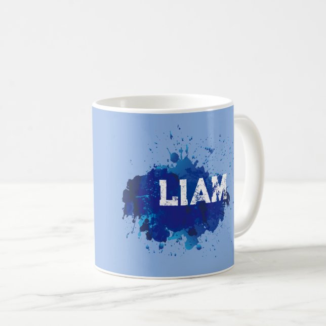 Caneca De Café O nome Liam é azul personalizado (Frente Esquerda)