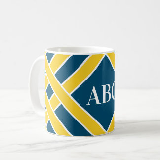 Caneca De Café O ouro/bandas azuis/brancas, listras, personaliza