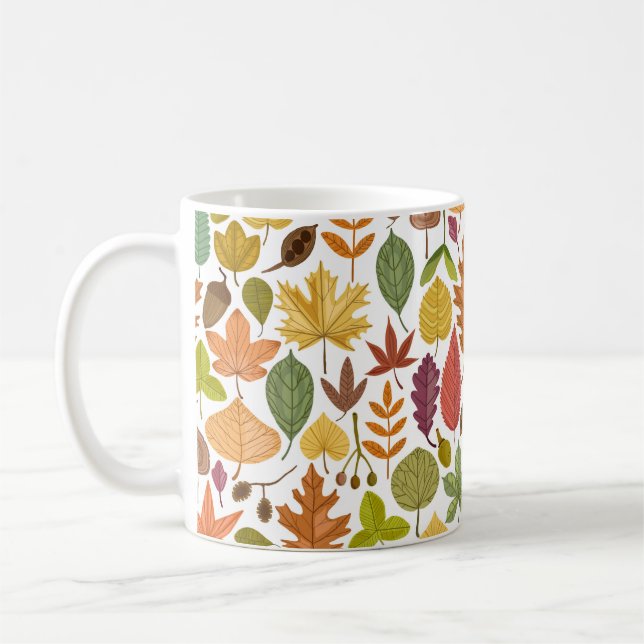 Caneca De Café O outono deixa um padrão uniforme em branco (Esquerda)