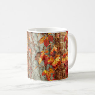 Caneca De Café O outono deixa uma janela antiga de país laranja 