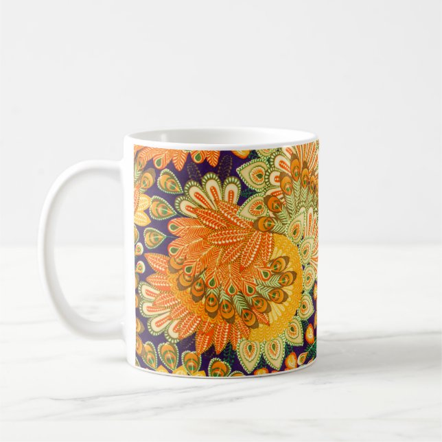 Caneca De Café O padrão de tecido de vindima fecha o fundo. (Esquerda)