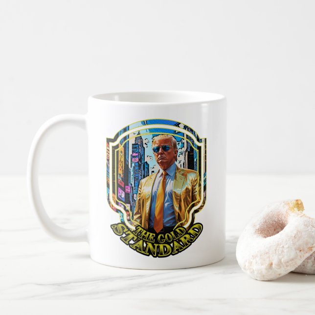 Caneca De Café O Padrão Dourado - Presidente Trump 2024 (Com Donut)