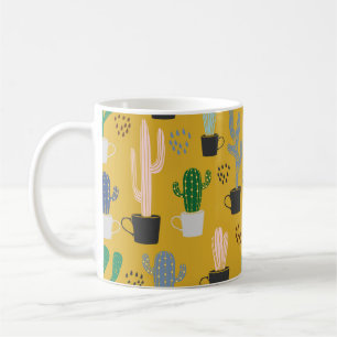 Caneca De Café O plano de fundo do Cactus sem falhas. Manuscrito