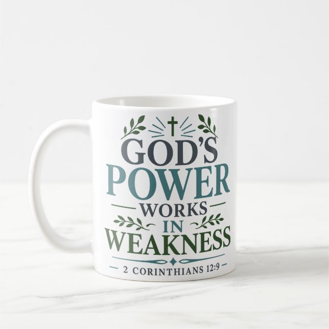 Caneca De Café O Poder de Deus Funciona na Fraqueza Citação Espir (Esquerda)