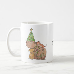 Caneca De Café O presente de Capybara com o gato e o cão Feriado