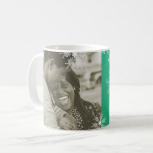 Caneca De Café O Primeiro Natal Emerald Snowflakes Minimalista