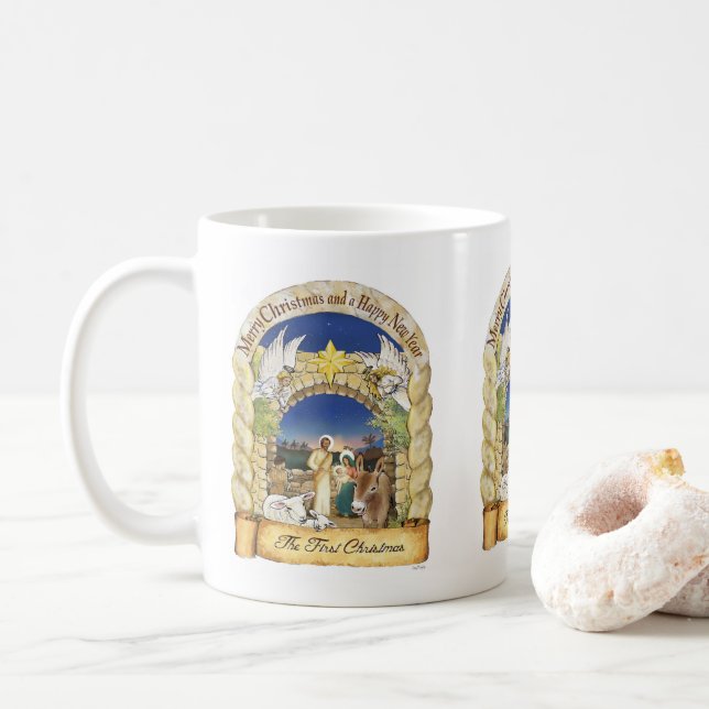 Caneca De Café O Primeiro Natal, Ilustração Jenny Mclaughlin (Com Donut)