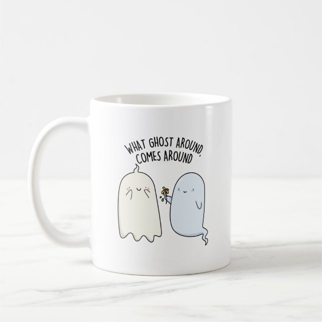 Caneca De Café O que vem de fantasma volta no Halloween Trocadilh (Esquerda)