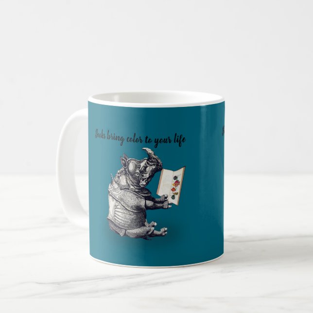 Caneca De Café O rinoceronte leitor ama livros (Frente Esquerda)
