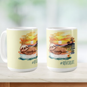 Caneca De Café O rio Life Sloth   Diversão de Verão