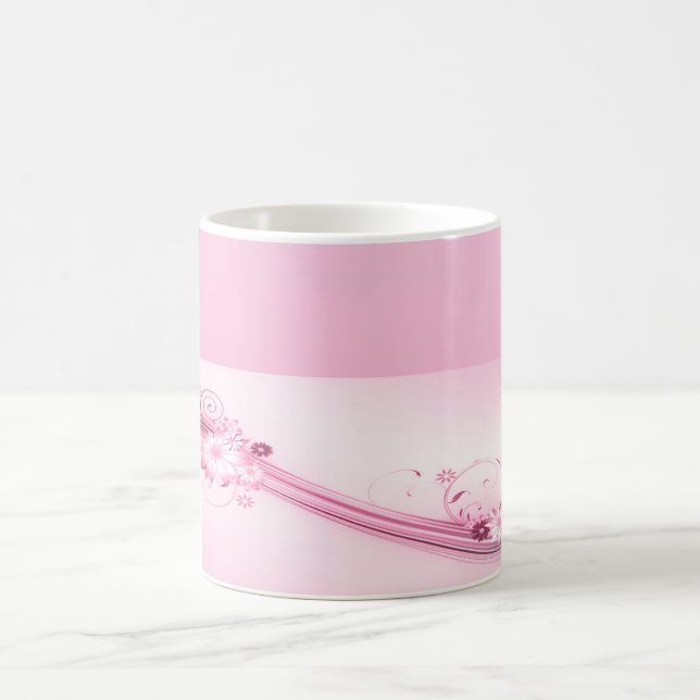 Caneca De Café O rosa floresce ondas de n (Centro)