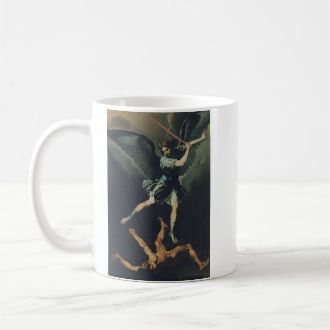 Caneca De Café O santo Archangel Michael derrota o diabo (Esquerda)