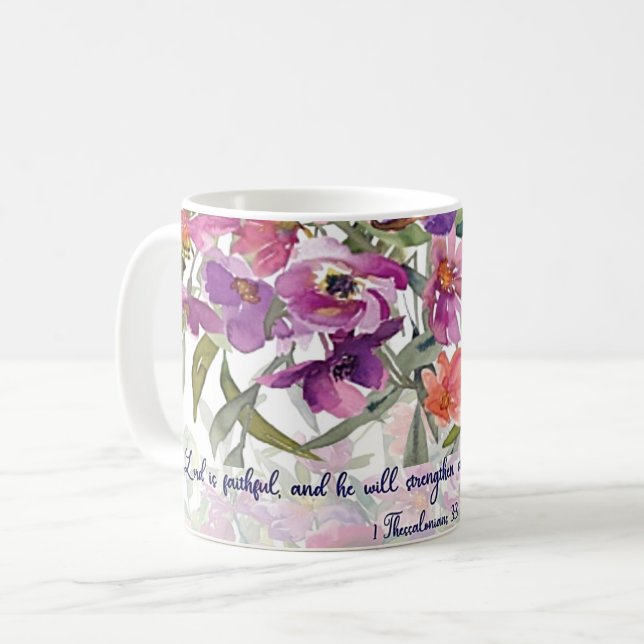 Caneca De Café O Senhor é fiel a aquarela floral cristão (Frente Esquerda)