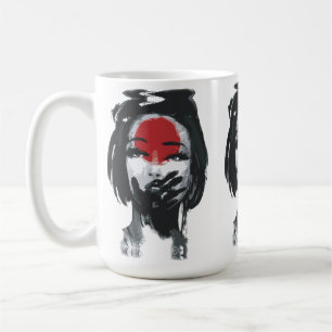 Caneca De Café O Silêncio da Geisha: Arte em Tinta Vermelha e Pre
