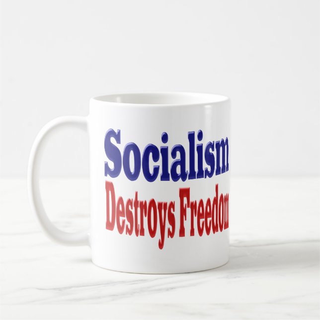 Caneca De Café O socialismo destrói a liberdade com a metade azul (Esquerda)