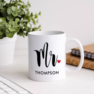 Caneca De Café O Sr. Modern Black Script Personalizado Casamento