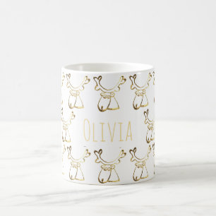 Caneca De Café O teste padrão bonito engraçado da rena adiciona
