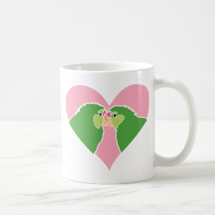 Caneca De Café O verde cor-de-rosa do coração dos Lovebirds