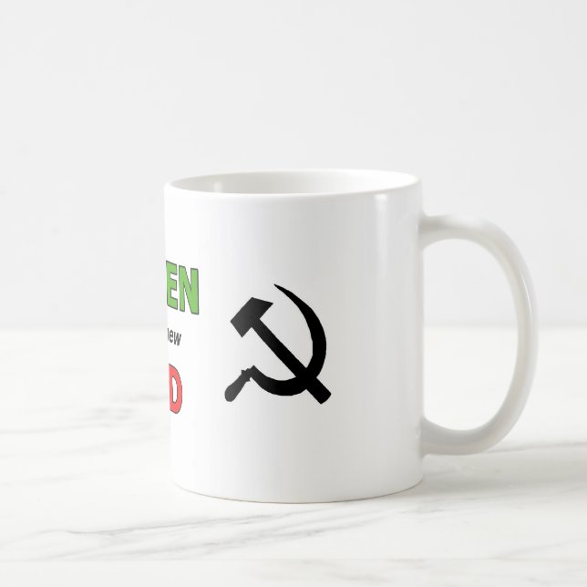 Caneca De Café O verde é o vermelho novo com símbolos pretos (Direita)