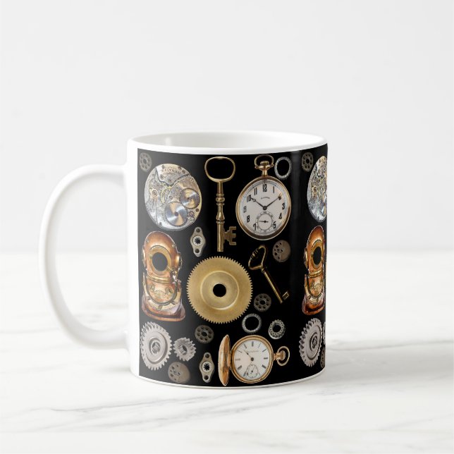Caneca De Café Objetos Steampunk Gears Pocket Watch Skeletch Key (Esquerda)