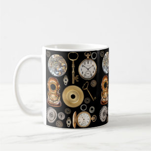 Caneca De Café Objetos Steampunk Gears Pocket watch Skeleton Key