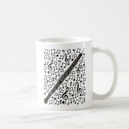 Caneca De Café Oboe Com Notas Musicais, Oboista Musical De Woodwi