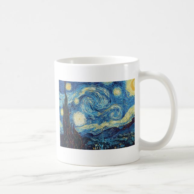 Caneca De Café Obra-prima Vintage Azul Noite Estrelada de Van Gog (Direita)
